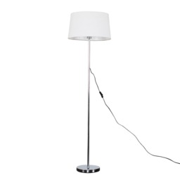 ValueLights Charlie Chrome Floor Lamp White Doretta Shade Silver