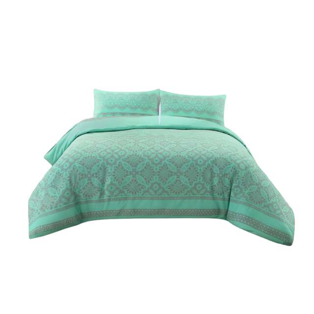 Elegant Floral Duvet Set Modern Flower Pattern Bedding for Home Decor Green Mint Single
