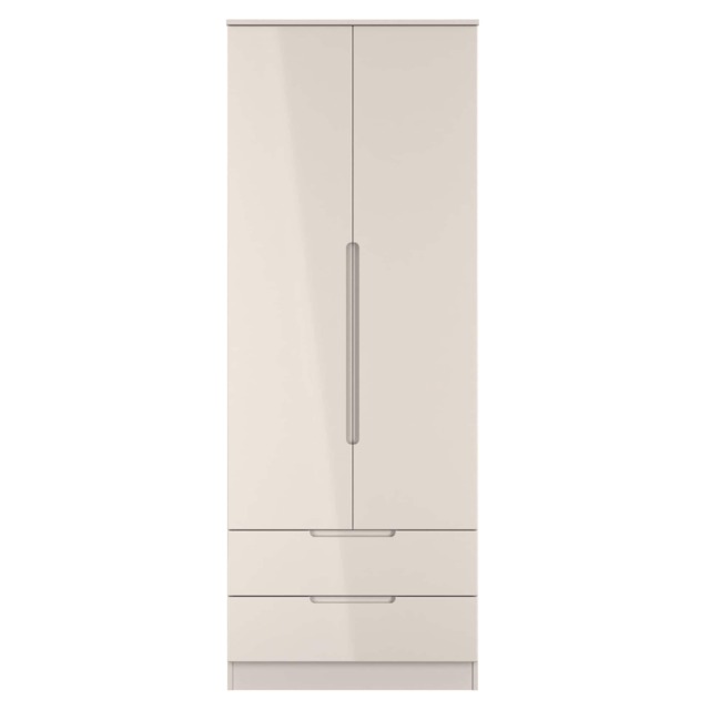 Lucca Tall 2 Drawer Double Wardrobe in Kashmir Gloss & Kashmir (Ready Assembled) Cream Kashmir Gloss & Kashmir