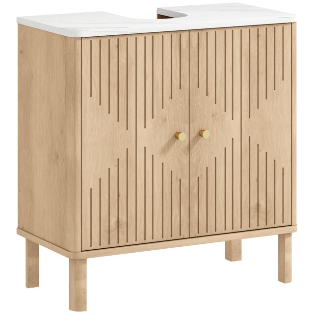 HOMCOM Under Sink Bathroom Cabinet for Basin without or with Pedestal, Oak White