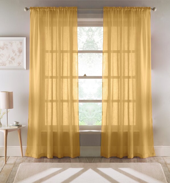 "Eden Ochre 100% Recycled Plain Voile Panel - Pair 140 x 137 cm (55x54"")"