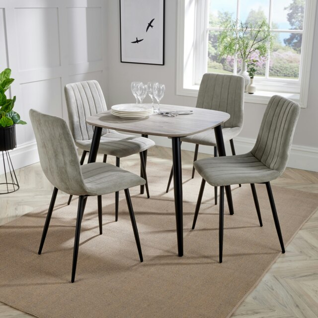 Aspen Grey Oak Effect 80cm Square Dining Table with 4 Upholstered Straight Stitch Chairs - Compact Kitchen and Dining Set Grey Grey Oak Effect One Size 1