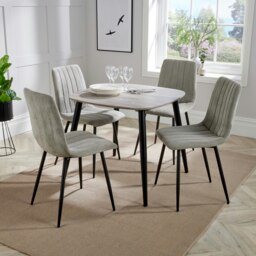 Aspen Grey Oak Effect 80cm Square Dining Table with 4 Upholstered Straight Stitch Chairs - Compact Kitchen and Dining Set Grey Grey Oak Effect One Size 1