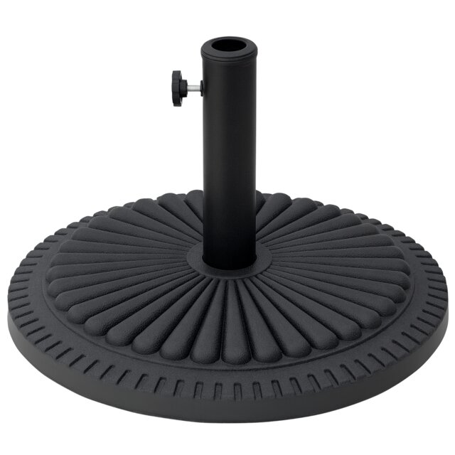 Outsunny 14KG Round Garden Parasol Base, Fits 35mm, 38mm, 48mm Pole - Black Black Black