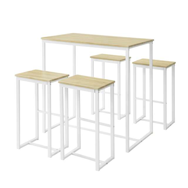 SoBuy Breakfast Bar Table and 4 Stools Set, White Frame with Wood Top, 39.4x23.6x37.8 inches, 25.4 kg - OGT15-WN