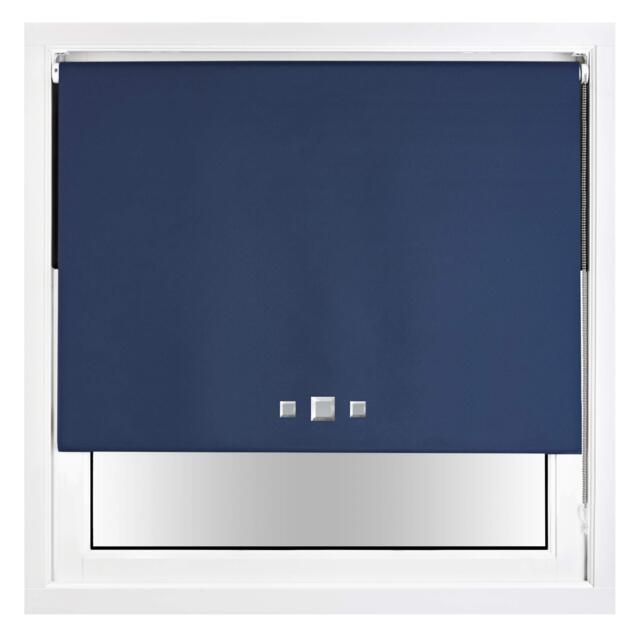 FURNISHED Blackout Roller Blind with Triple Square Eyelets Easy Fit Window Shade Blue Navy (W) 95cm x (L) 165cm