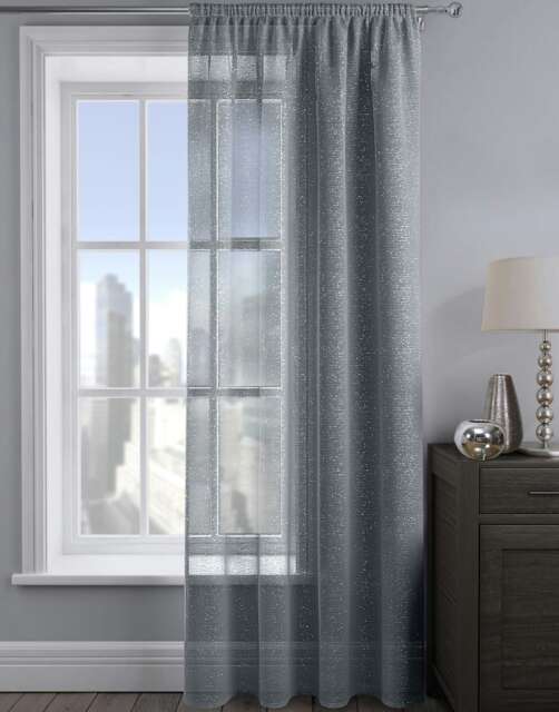 Velosso Alessandria Sparkle Slot Top Voile Panel - 137cm x 122cm Grey Charcoal
