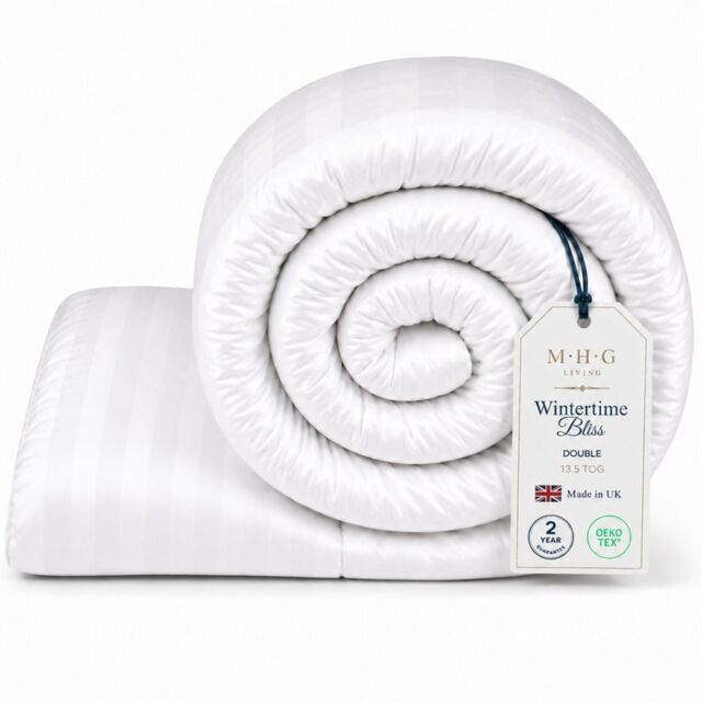 MHG Living Heavy 13.5 Tog Winter Duvet – Extra Warm Hollowfibre Quilt for Cold Nights White Double