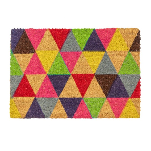 Nicola Spring Coir Door Mat - 90 x 60cm - Triangles Decorative Indoor Front Door Entry Dirt Trapper Non Slip Backing Doormat