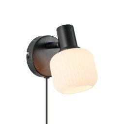 Nordlux Milford Indoor Wall Light Black Glass Sensor E14 Ribbed - Plug In or Mains Powered , IP20 Black Black