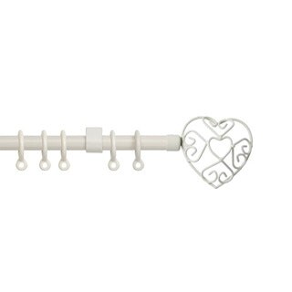 13 - 16mm Cream Heart End Metal Curtain Pole Set 120 - 210cm Cream Cream