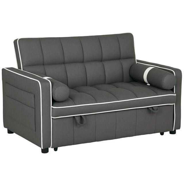HOMCOM 2 Seater Sofa Bed, Click Clack Pull Out Sofa Bed with Adjustable Backrest and Pillows, 3-in-1 Modern Tufted Settee for Living Room, Bedroom, Guest Room, Charcoal Grey Grey One Size