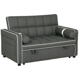 HOMCOM 2 Seater Sofa Bed, Click Clack Pull Out Sofa Bed with Adjustable Backrest and Pillows, 3-in-1 Modern Tufted Settee for Living Room, Bedroom, Guest Room, Charcoal Grey Grey One Size