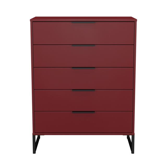 Beijing 5 Drawer Chest of Drawers in Red Matt (Ready Assembled) Red Red Matt