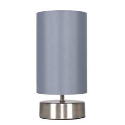 ValueLights Francis Brushed Chrome Touch Table Lamp Grey Shade