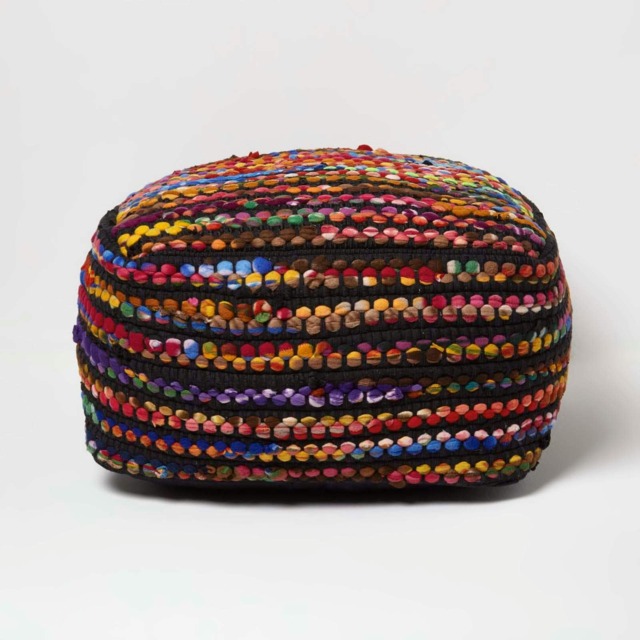 Homescapes Multi Coloured Folk Woven Bean Filled Pouffe Square - 60 x 60 cm Multi 60 x 60 x 30 cm