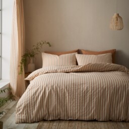 Pineapple Elephant Cotton Rich Woven Stripe Duvet Cover Set Orange Clay Single