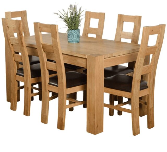 Kuba 150 x 85 cm Chunky Medium Oak Dining Table and 6 Yale Chairs Brown Brown