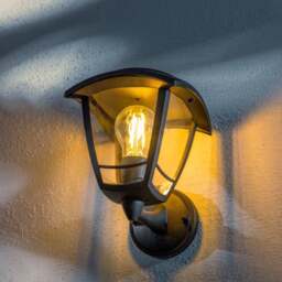 CGC LARA Black Solar Outdoor Wall Lantern Traditional Filament Warm White LED IP44 Black Black Height: 23 cm, Depth: 19.5 cm, Width: 16.6 cm