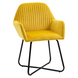 HOMCOM Modern Accent Chair, Velvet-Touch Fabric Upholstered Armchair with Metal Base for Living Room, Bedroom and Dinning Room, Yellow