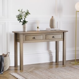 Vida Designs Panama 2 Drawer Console Table With Shelf, Solid Pine Wood