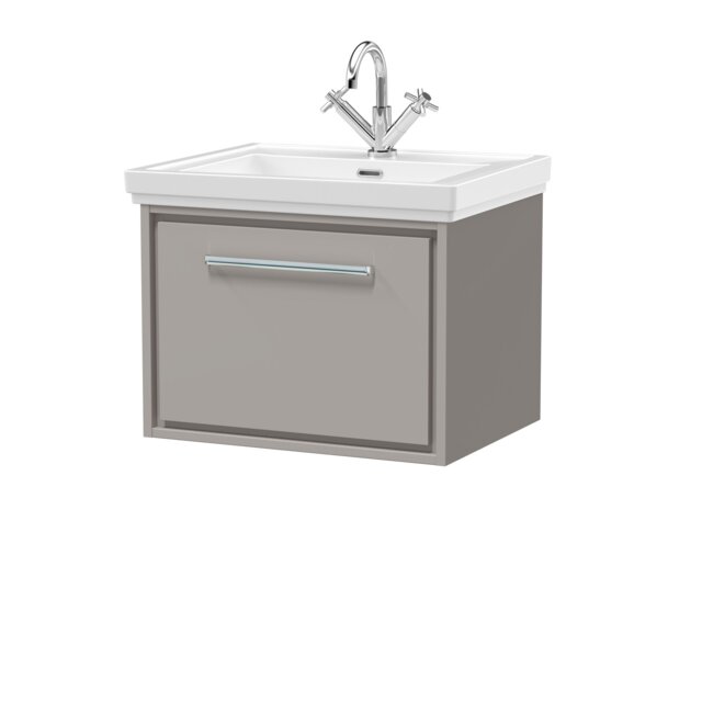 "Balterley Modern Bathroom Wall Hung Single Drawer Vanity Unit with Fireclay Basin - ""Vanity Basin Units"", 1 Tap Hole Grey Pebble Grey"
