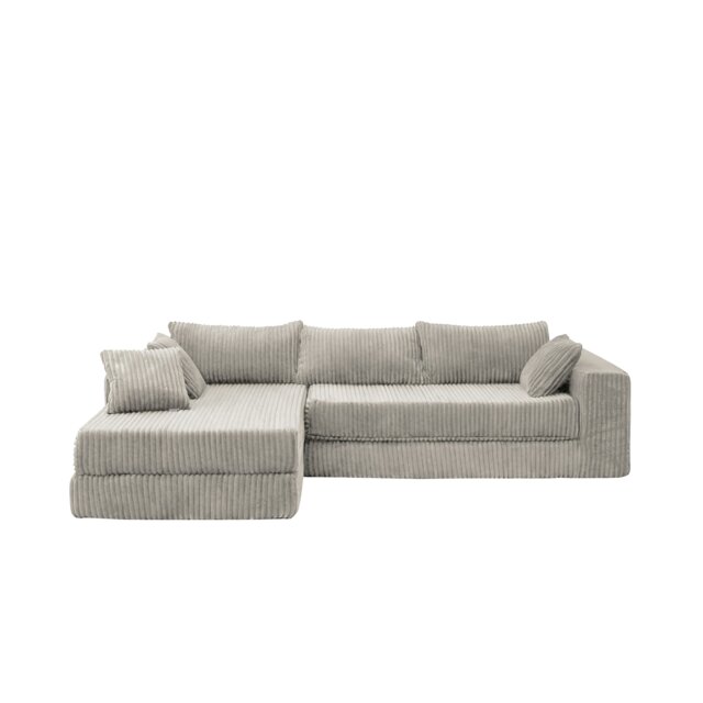 Groundlevel Camden Sectional Super Soft Velvet 2 / 3 Seater Sofa or Optional Cube Footstall Cream Natural Three Seater