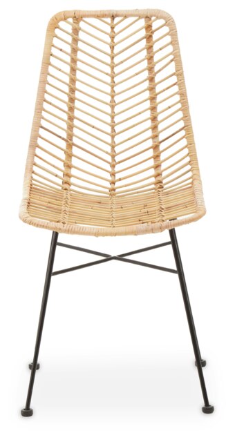 Orsina Sleek Brown Rattan Chair with Black Metal Legs, Rattan Dining Chair, Hand-woven Rattan Lounge Chair