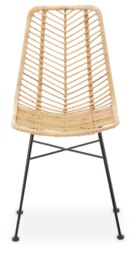 Orsina Sleek Brown Rattan Chair with Black Metal Legs, Rattan Dining Chair, Hand-woven Rattan Lounge Chair