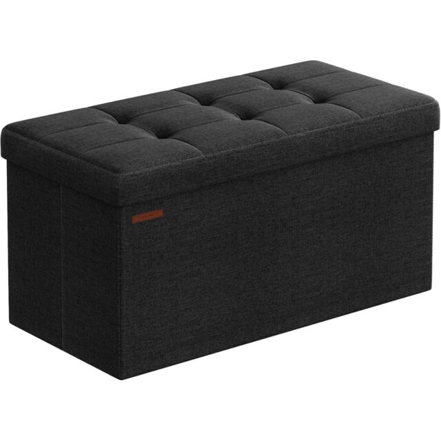 Storage Ottoman Footstool with Foldable Design, Linen-Look Fabric Bench, 76 cm, Ink Black