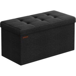 Storage Ottoman Footstool with Foldable Design, Linen-Look Fabric Bench, 76 cm, Ink Black