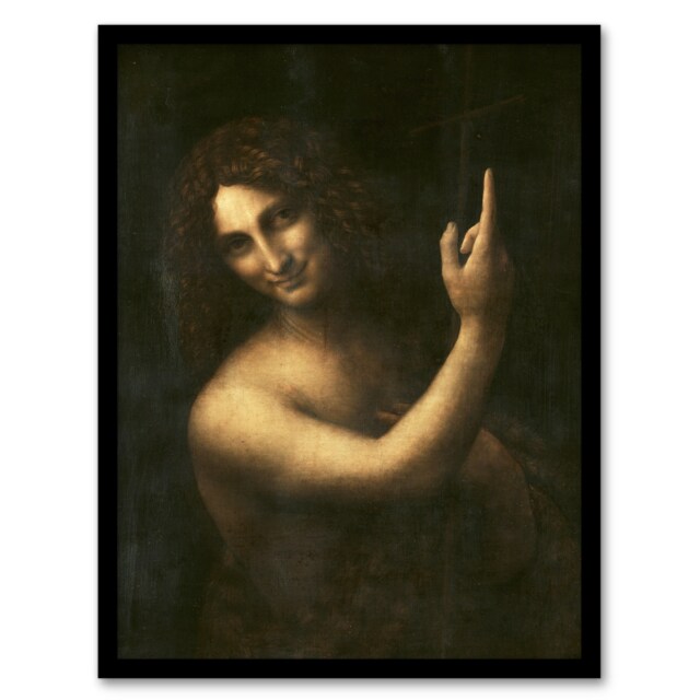 "Saint John the Baptist da Vinci Vintage Framed Wall Art Print 12X16"""