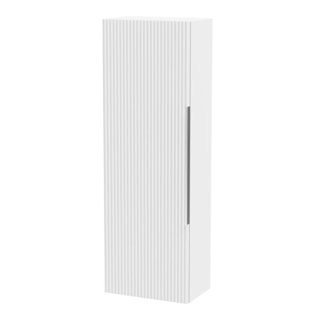Balterley Contemporary Fluted Tall Wall Hung Bathroom Storage Unit with Single Soft Close Door White Satin White