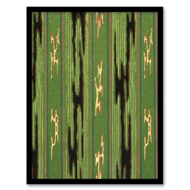 "Green Textile Pattern Vintage Japan Framed Wall Art Print Furuya Korin 12x16"""