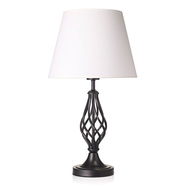 Traditional Matte Black Table Lamp with Barley Twist Base and White Linen Shade Black Black 1