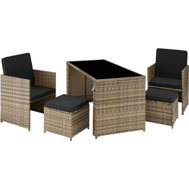 Garden Table and Chairs Palermo - up to 4 people, chairs, stools and table, weather and UV-resistant Cream nature 1