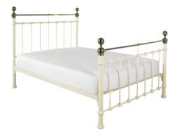 5ft King Size Brass Finish,Ivory Cream,Traditional Antique Victorian Metal Bed Frame Cream Antique Brass & Ivory Cream King