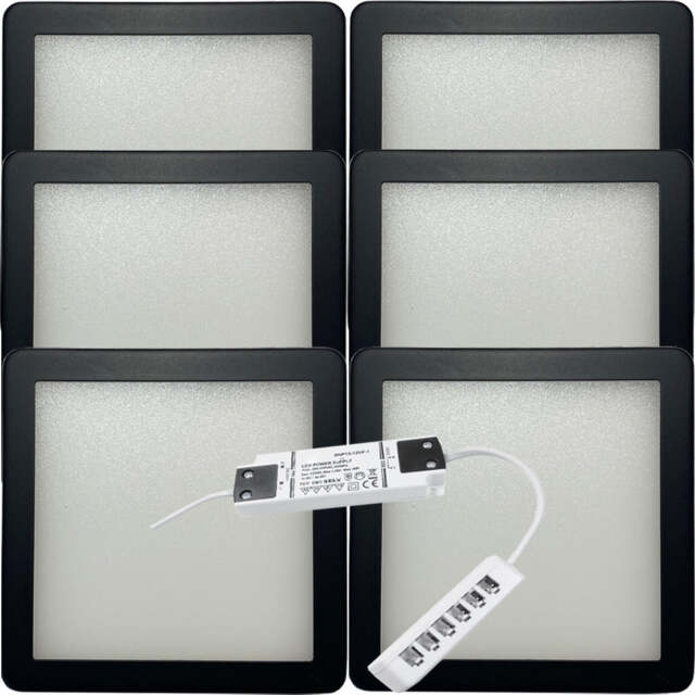 6-Pack Matte Black Ultra-Slim LED Under Cabinet Kitchen Lighting Kit with Driver - Natural White Glow