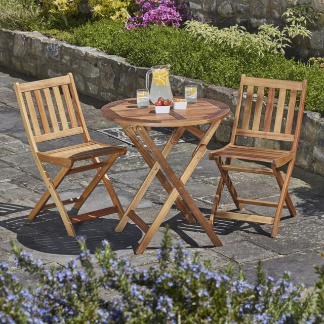 Wooden Bistro Furniture Set Outdoor Folding Patio Table with 2 Chairs