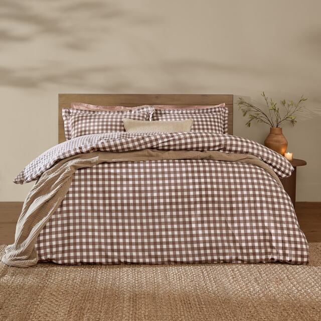 Yard Barton Gingham Check Duvet Cover Set Brown Chocolate Super King 1