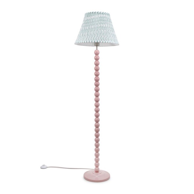 ValueLights Bobbles Rose Pink Floor Lamp Green Arrow Pleat Shade and Bulb