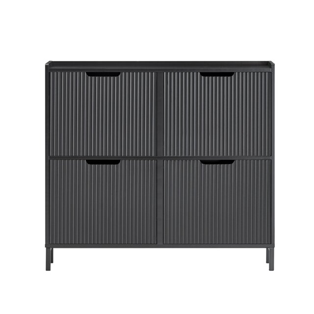 SoBuy FSR177-L-SCH,Narrow Shoe Rack with 4 Flip Drawers Black Black