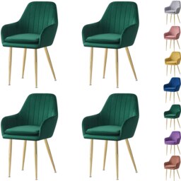 MOF Set of 4 Dining chair Armchair with Armrest & Backrest Upholstered seat with Metal legs T05 Green