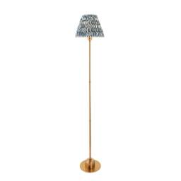 Burley Rechargeable Brushed Aged Brass Plate Floor Lamp with Marlin Blue Fabric Ripple Shade 25cm Integrated LED