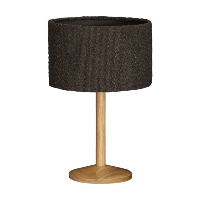 ValueLights Triston Light Wood Table Lamp Charcoal Boucle Shade