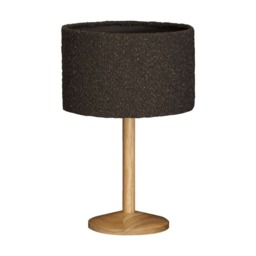 ValueLights Triston Light Wood Table Lamp Charcoal Boucle Shade