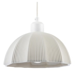 Frosted White Ceramic Umbrella Pendant Light Shade with Etched Lines