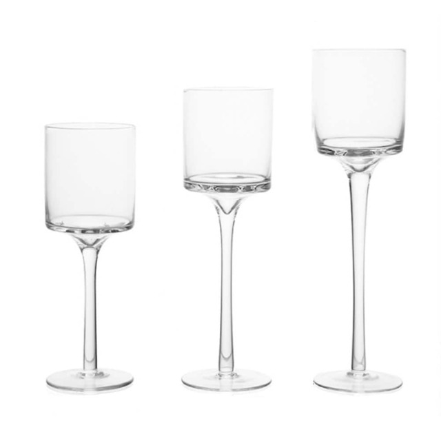 Living and Home Set of 3 Glass Candlestick Holders Table Centrepiece