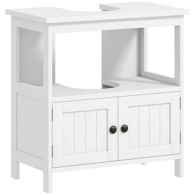 kleankin Bathroom Pedestal Under Sink Cabinet with Storage Shelves, Door, White White White