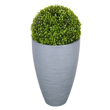Ribbed Flower Pot with Boxwood Ball Plant - 43x28x28cm Grey Grey & Set of 1 1
